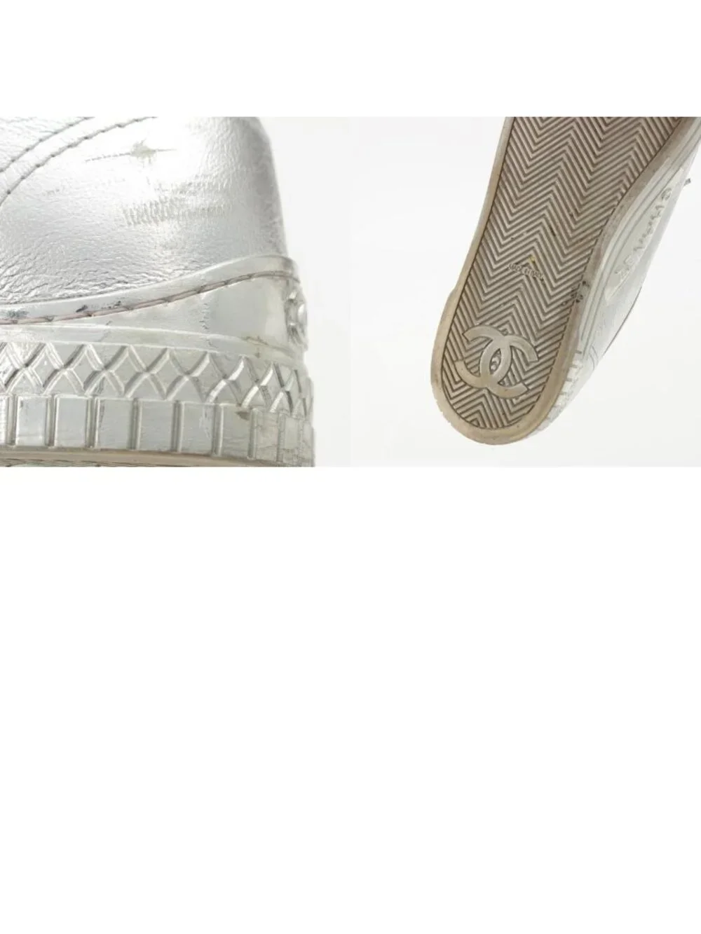 Chanel Leather Low-Top Sneakers Silver